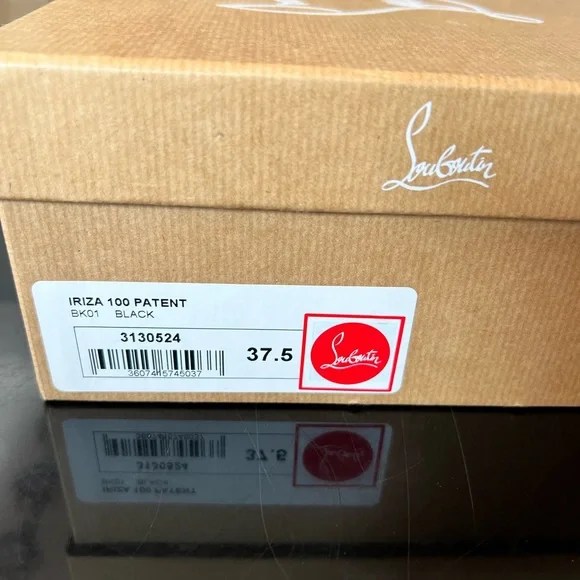 💯 Authentic CHRISTIAN LOUBOUTIN Iriza Patent Open-Side Red Sole Pump Black - Picture 9 of 10